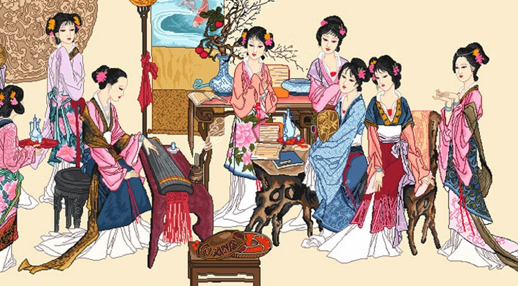 出售绣好的十字绣成品手工琴棋书画十二金钗十八美女客厅画 【米黄布