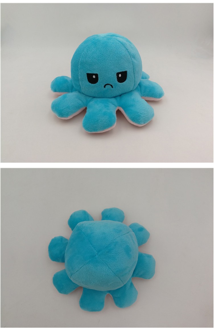 翻面章鱼玩偶双面翻转可爱表情八爪鱼公仔毛绒玩具女孩节日礼物 蓝变