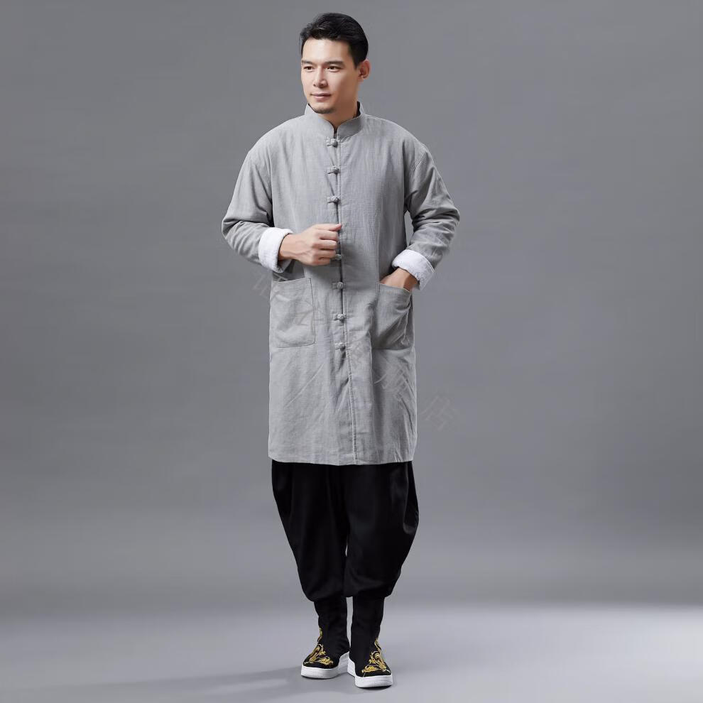 话衣冬季唐装棉袄加绒加厚中长款民族立领盘扣棉服男式棉衣中青年乞丐