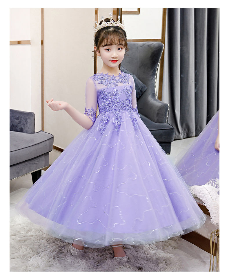 女童连衣裙公主裙礼服高端秋季新款蓬蓬纱演出服童装裙子洋气白色皇冠