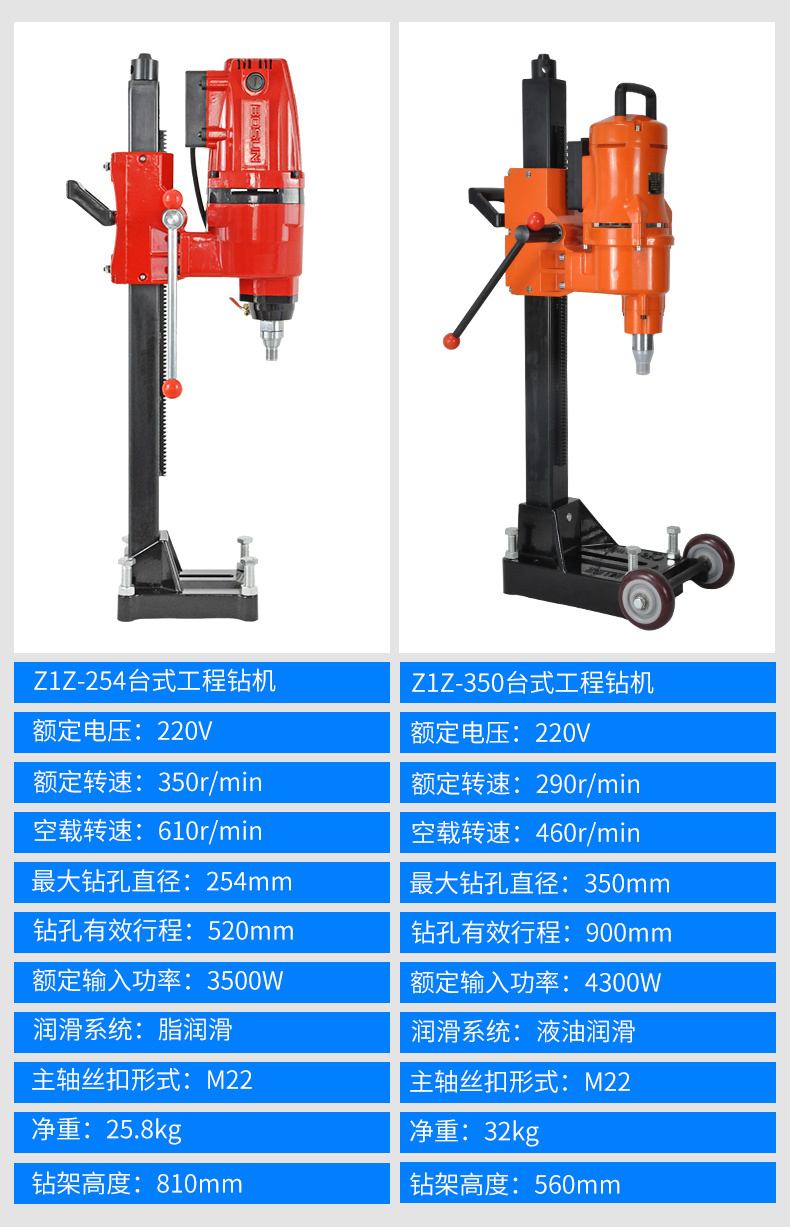 博深水鑽機臺式鑽孔機大功率打孔洞臺式升降支架混凝土空調轉開孔器機