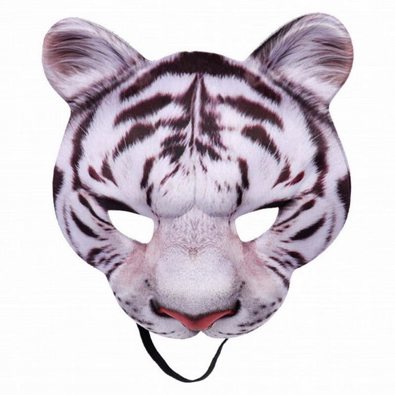老虎头套圣诞节 圣诞节立体大老虎面具半脸儿童卡通头饰头套动物面具
