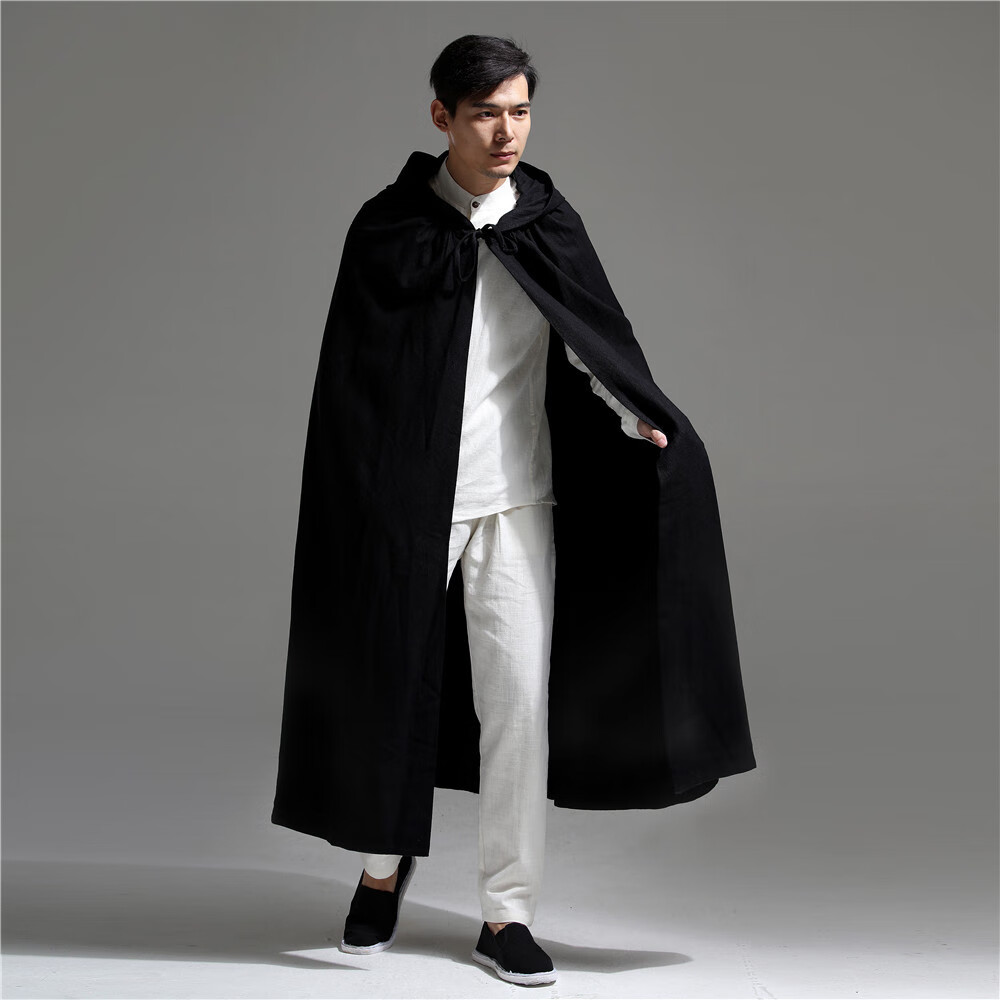 秋冬季斗篷男连帽披风古代衣服加绒加厚保暖御寒长袍打坐服男女同款