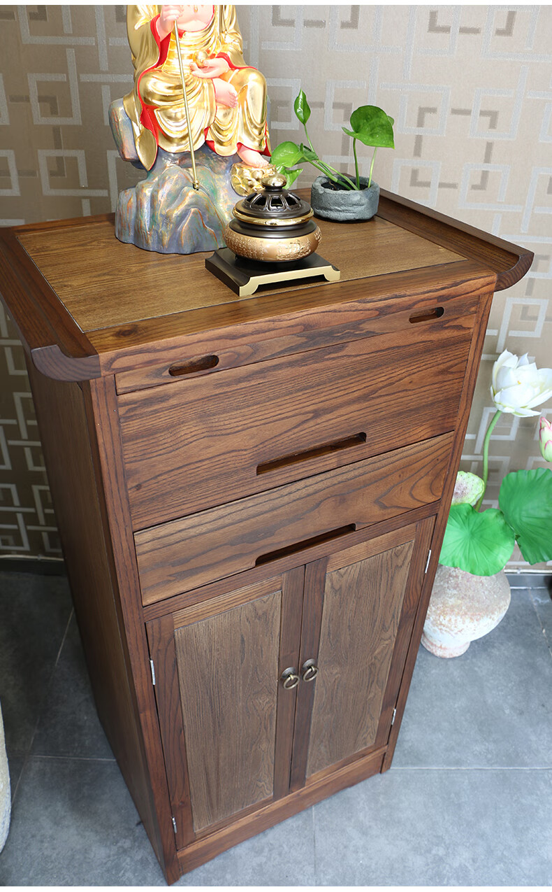 三漫陀白蜡木带门立柜佛龛全实木供佛小案台观音柜供财神案桌佛桌宽68