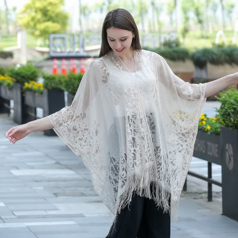 细雪之舞蕾丝大披肩女多功能夏新款蕾丝开衫防晒衣沙滩披风礼服旗袍