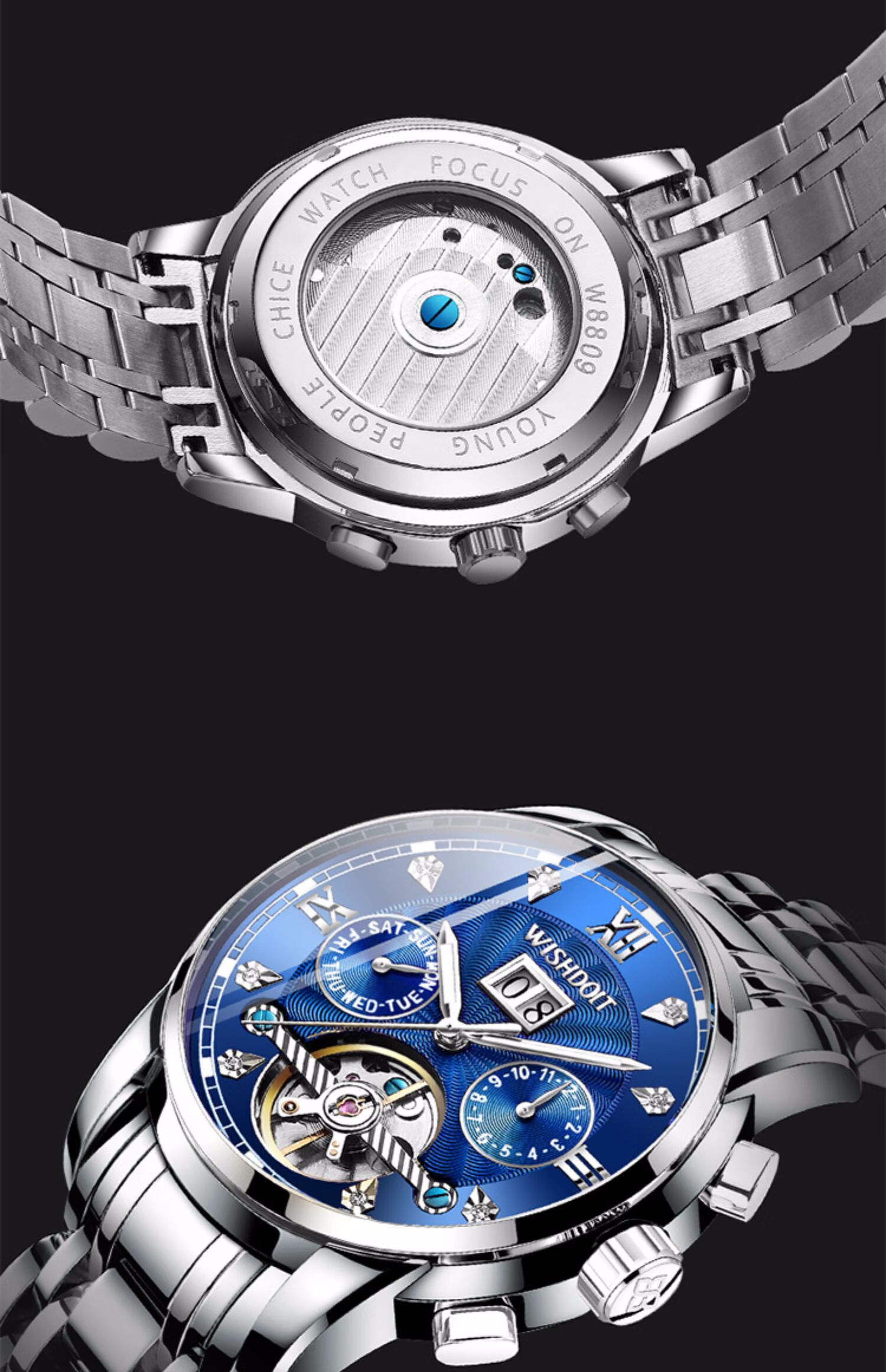 威思登手表 手表男士全自动机械表男同款表镂空夜光防水时尚潮流手表