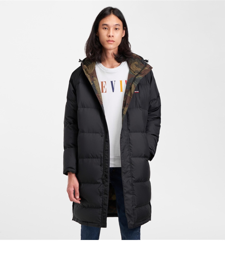 levis李维斯男士黑色连帽长款迷彩内里羽绒服 27559-0000 黑色 s