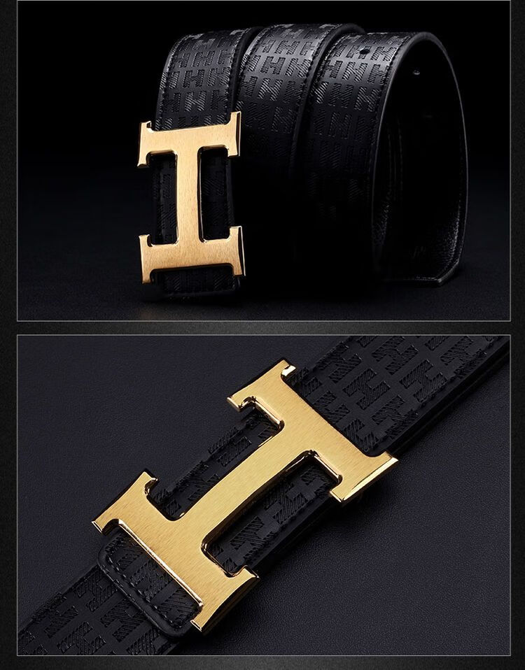 酷奇袋鼠【捡漏特价】专柜轻奢品牌纯铜h扣皮带男士礼物真皮年轻人