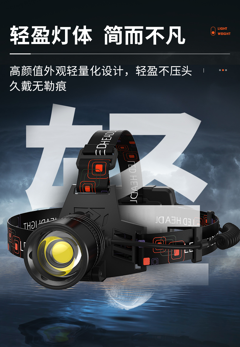 感应头灯夜钓超长续航天火头灯强光充电超亮头戴式矿灯感应变焦钓鱼