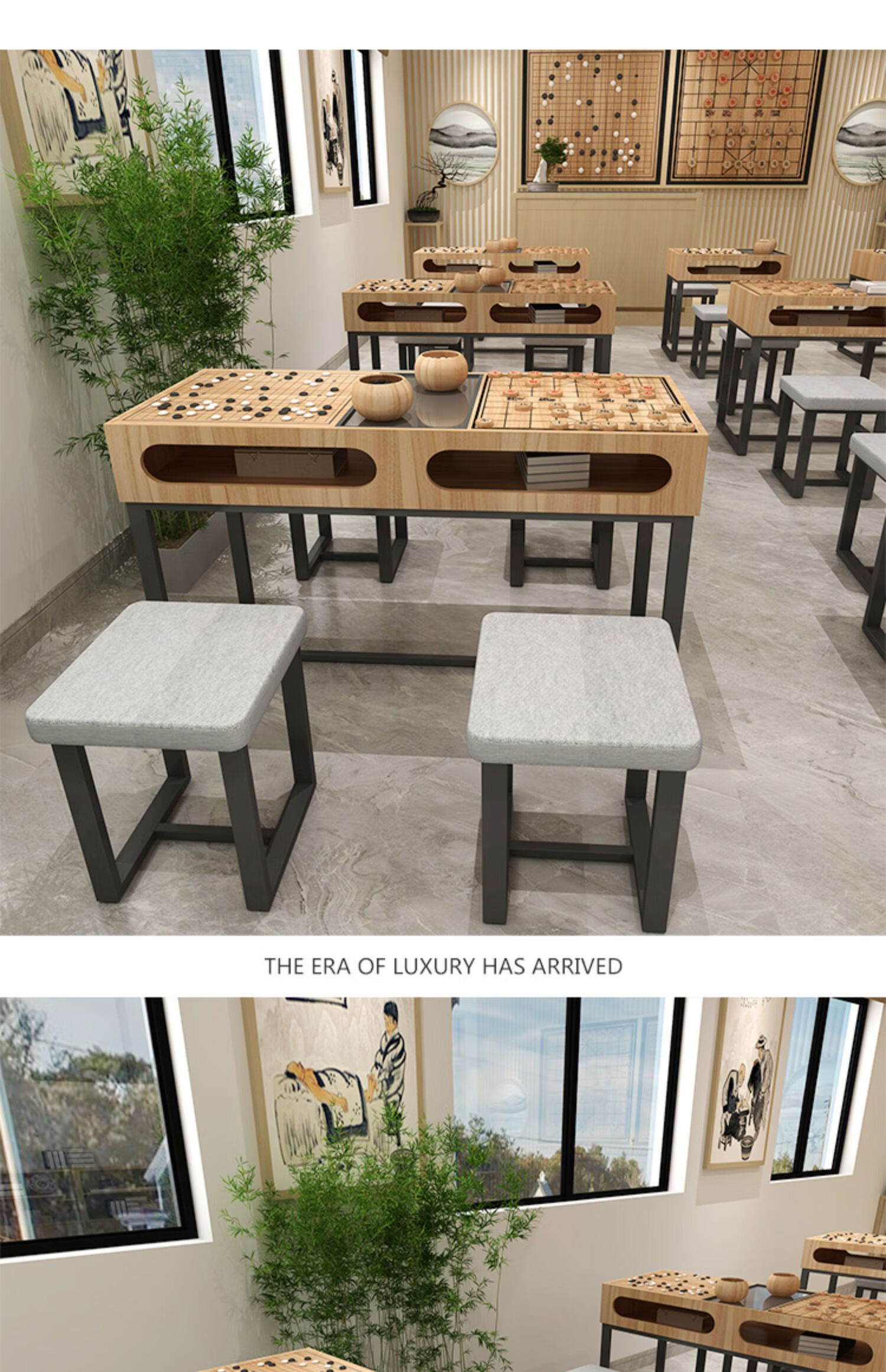 围棋桌椅组合象棋桌两用棋盘桌棋社专用幼儿园小学培训桌量大定制 浅