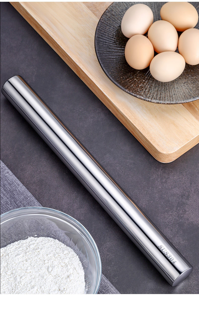 青若304不锈钢加厚擀面杖不粘饺子皮压面棍烘焙好工具面棒面杆面条棒.