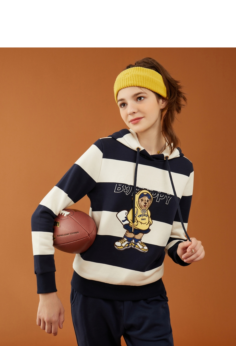 teenieweenie小熊连帽条纹卫衣女新款女字母卫衣ttmw21a404z藏青色160