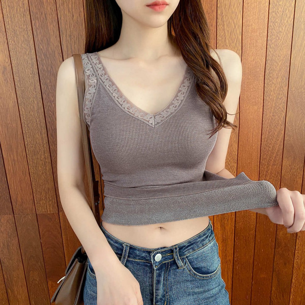 无痕保暖背心女生贴身防寒加绒打底保暖背心女一体毛圈秋冬百搭吊带