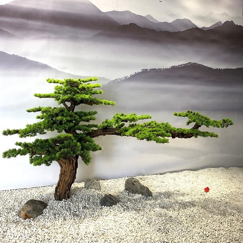 仿真松枝迎客松叶假松针崖柏家居装饰中式造景塑料花美人松批发仿真