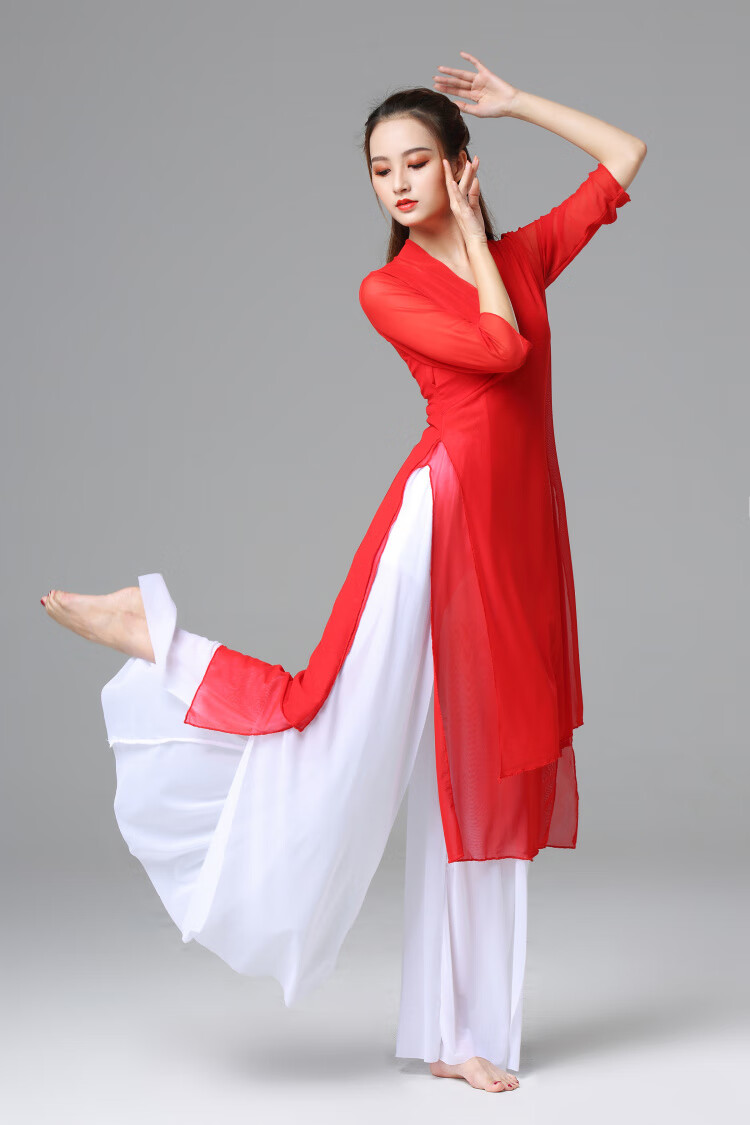 古典舞练功服女飘逸中国风现代舞演出服形体身韵纱衣阔腿舞蹈套装