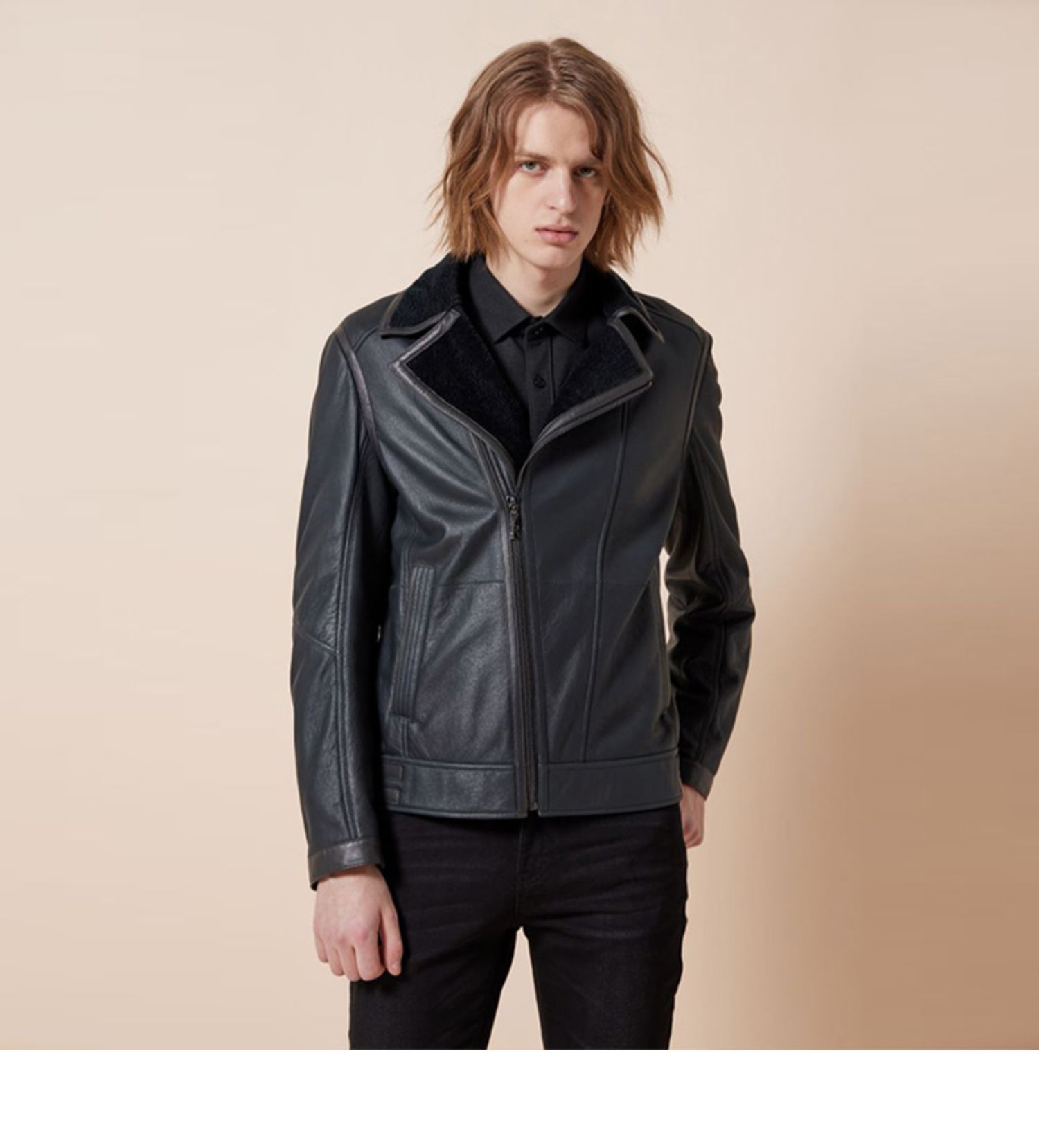 rare威雅男装男士绿色短羊毛皮毛一体外套绿色46