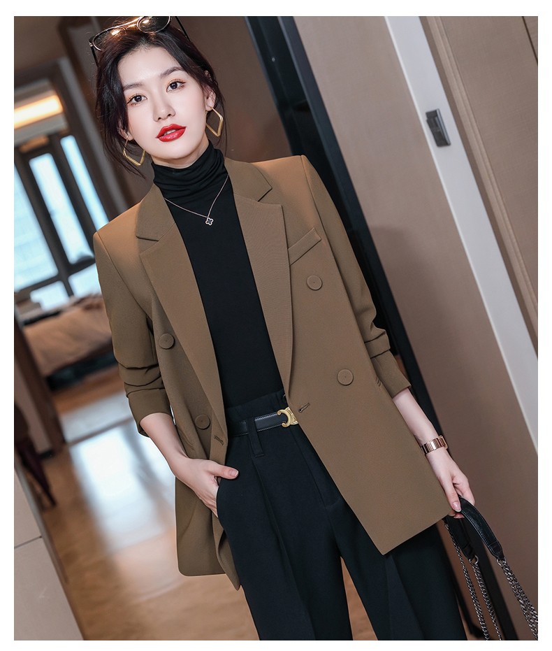 普妮姿咖啡色小西装外套女春秋高级感时尚修身小个子2022新款大码休闲