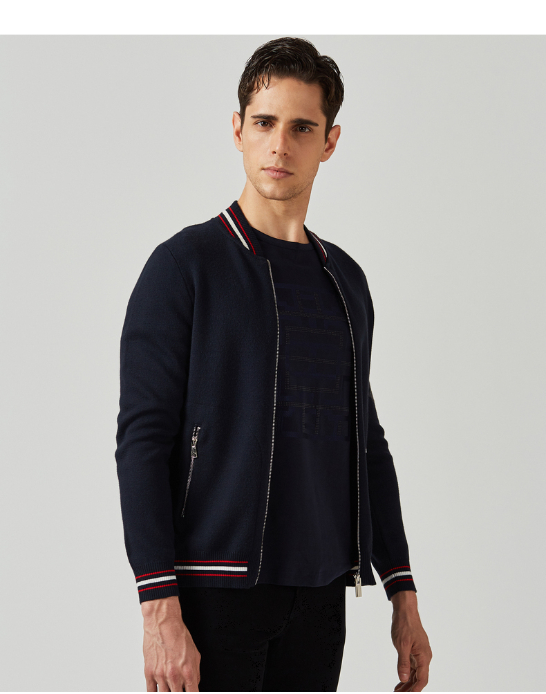 劲霸男装2020秋季新款茄克毛衫时尚立领针织拉链开衫fyxa3556 黑色