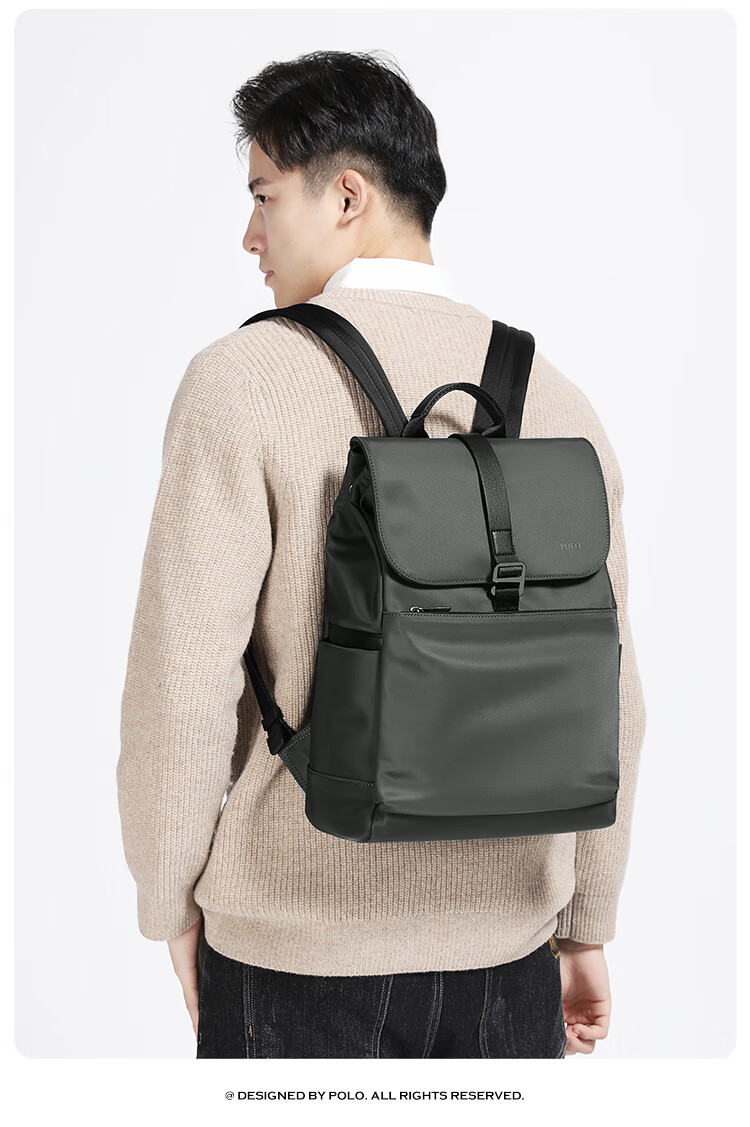 polo双肩包男大容量时尚休闲旅行电脑包男士背包初高中大学生书包