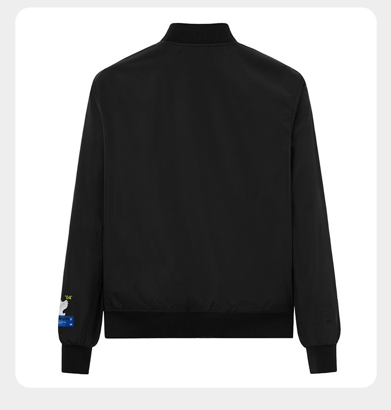 太平鸟男装秋季刺绣时尚夹克修身休闲棒球服短款上衣茄克黑色1xxl