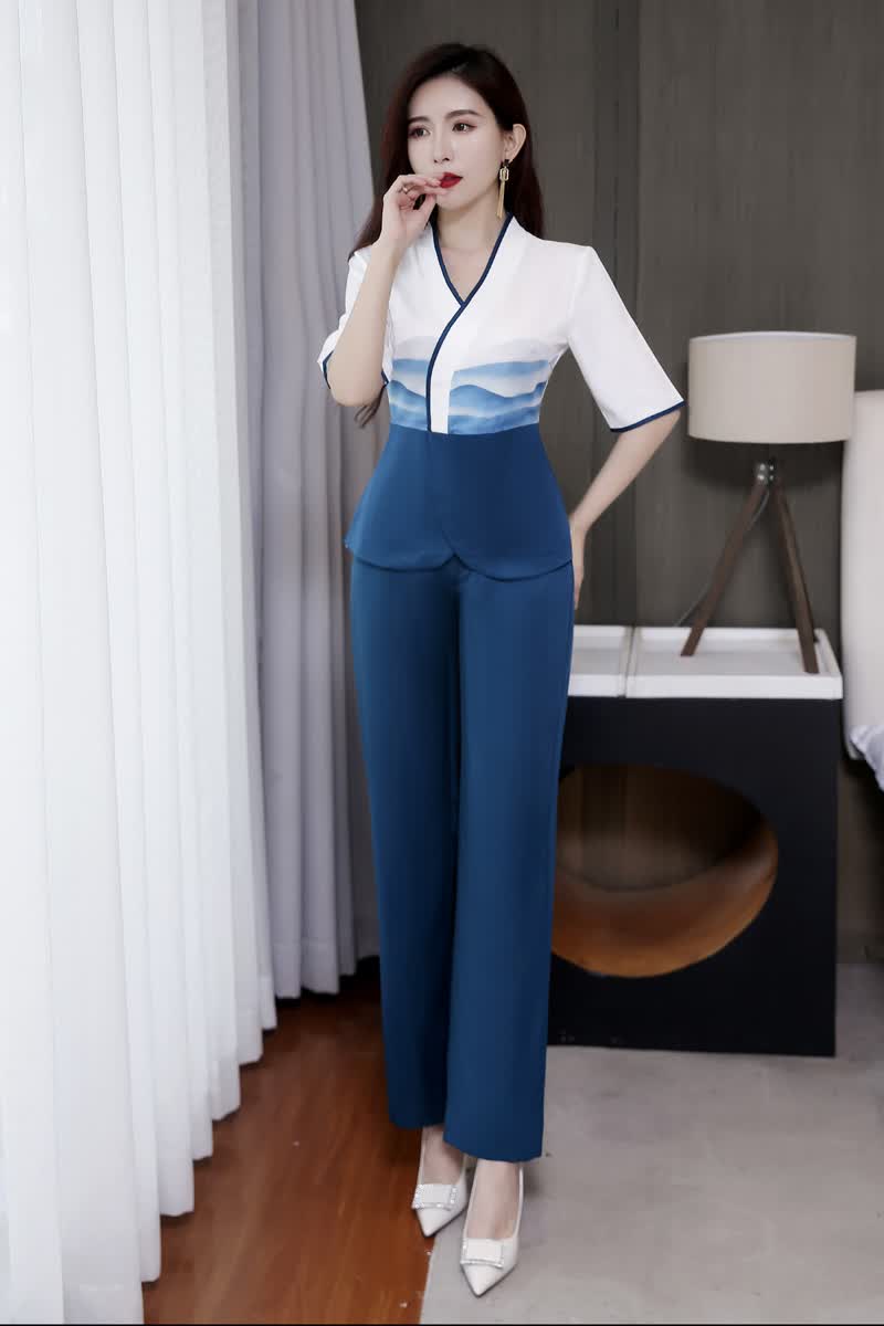 橦华中式复古工作服秋冬中袖美容师女spa按摩养生馆足浴足疗技师套装