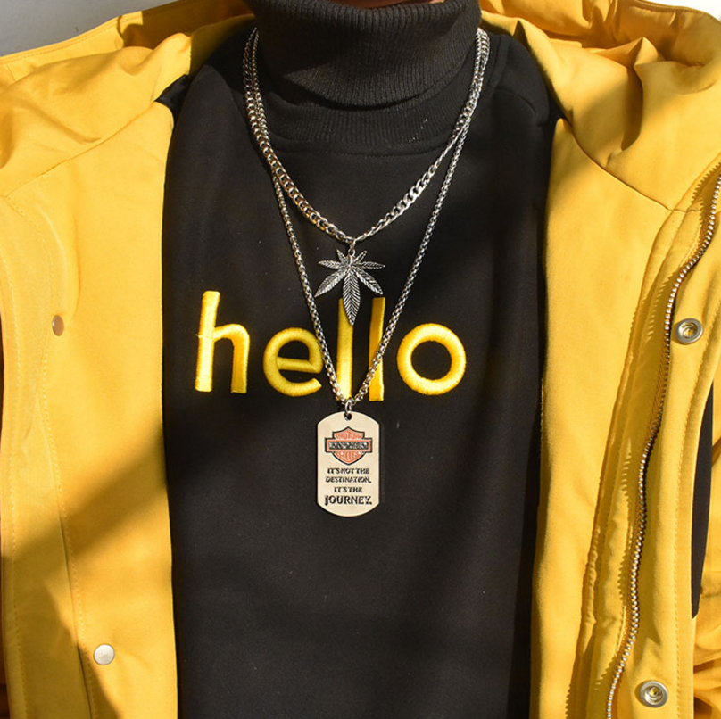 hiphop吊坠男士嘻哈项链长款毛衣链学生情侣配饰品女 英文字母 小枫叶