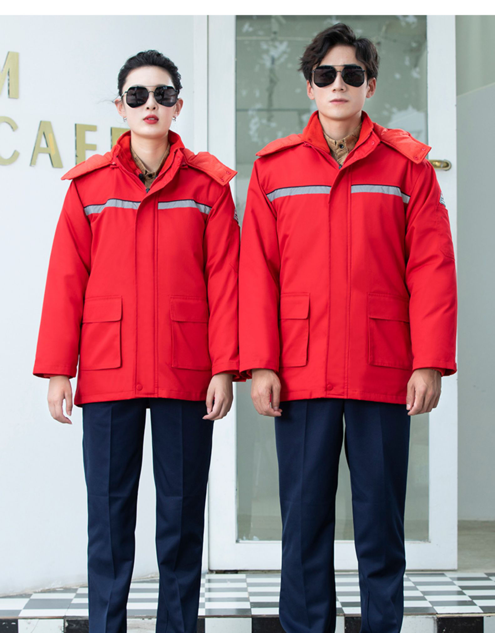 稻草人旗舰官方店高档品质冬季加油站工作服套装棉衣加绒加厚防静电