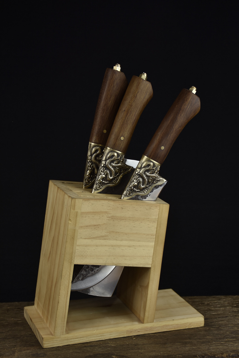 龙泉手工锻打菜刀老式复古刀具套装锋利切片刀屠宰分割小厨刀家用斩切