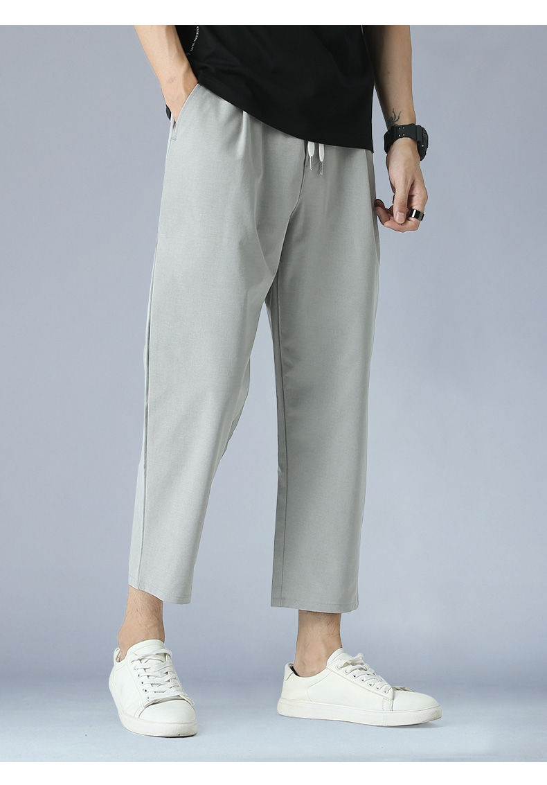 冰丝阔腿裤男裤子男韩版潮流宽松阔腿九分直筒百搭休闲裤薄款夏季男裤