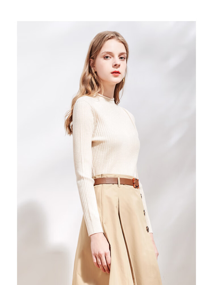 修身显瘦打底针织衫女佳人苑2020秋季新款半高领线衫纯色百搭毛衫 浅