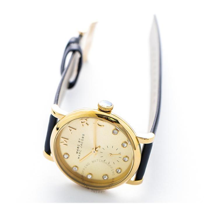 marcjacobs女士石英手表腕表表盘36mm防水50m珠宝数字设计金色表盘
