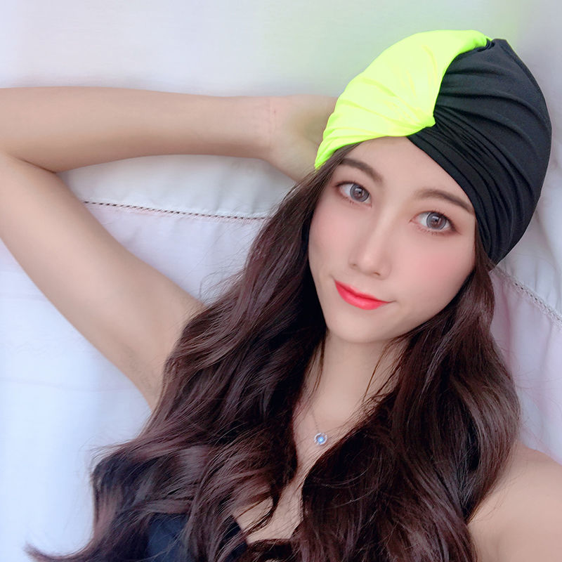 泳帽女长发专用不勒头可爱韩国日系显脸小大头围彩色潮款布料咖啡色