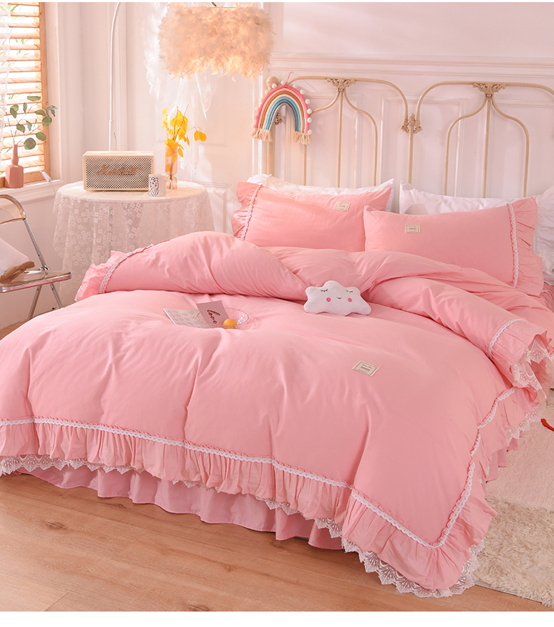 四件套全棉纯棉肤少女心公主风粉色床单被套床上用品床裙款4缇娜蓝色