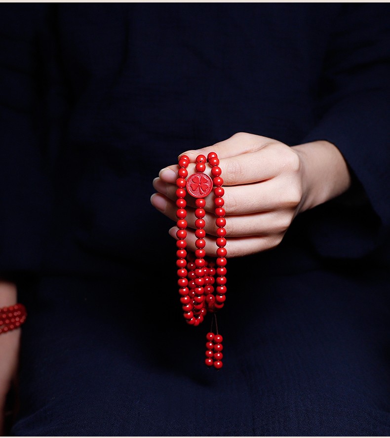 宾昔朱砂帝王砂108颗手串本命年男女款红砂手链紫金砂帝王砂素珠款8mm