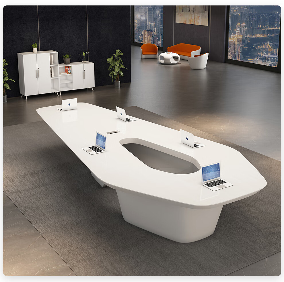 嘉航会议桌长桌异形棱形简约现代会议室办公室白色烤漆桌椅组合定创意
