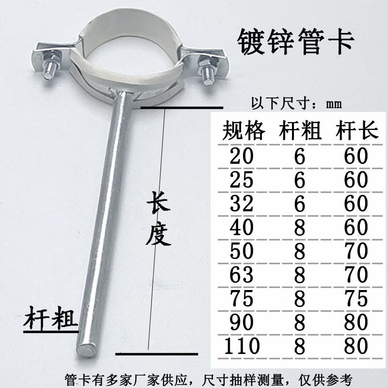 下水管道固定支架鍍鋅管卡管夾吊碼管箍水管緊固管帖支架加長管卡管箍