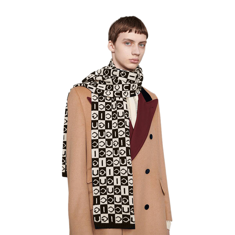 【春尚新】【品质保证】gucci古驰男女字母棋盘格羊毛围巾围脖595978