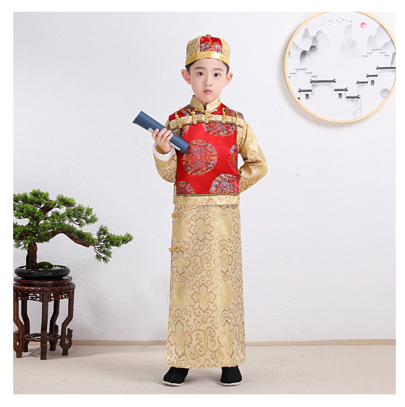 男童古装清朝满族阿哥套装服饰儿童清朝贝勒服阿哥装男童满族服装公子