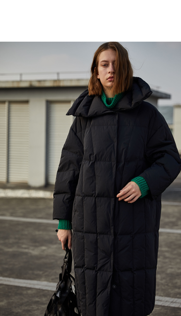 【原创设计】花树果宽松简约大廓形龟背羽绒服冬季保暖外套加厚 岫黑