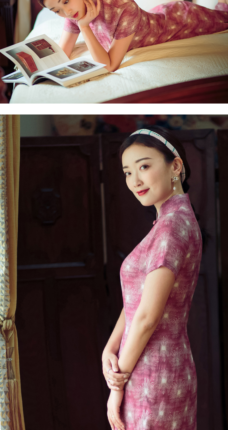 逸红颜影花妈妈旗袍改良版连衣裙女装2020新款夏装苎麻旗袍红色短袖