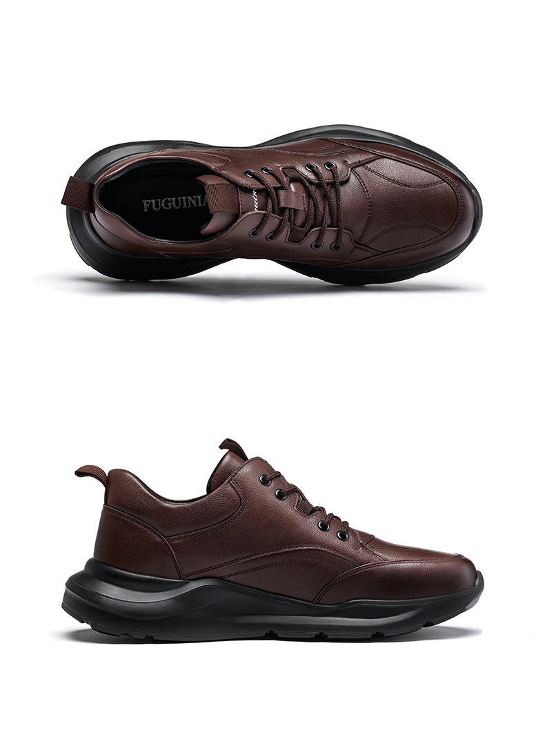 富贵鸟男鞋秋季运动休闲鞋男士老爹鞋透气皮鞋百搭鞋子男潮鞋棕色38