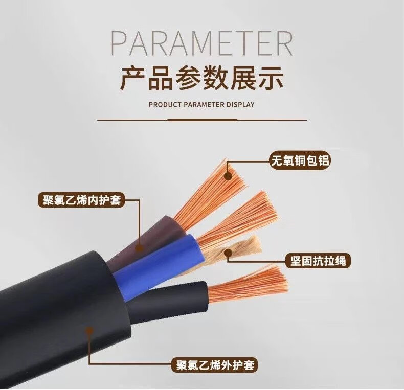 11，工程RVV電源線2芯3芯1.52.546平方三相電纜監控護套線家用 國標2芯X2.5平方3500W+插頭插座 10m