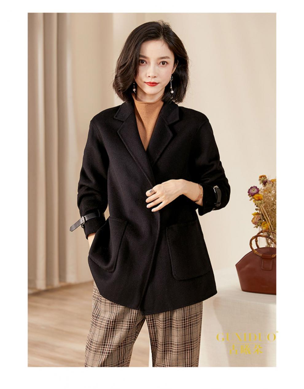 duo)轻奢品牌2020秋冬装新款时尚宽松羊毛双面毛呢大衣百搭短外套女