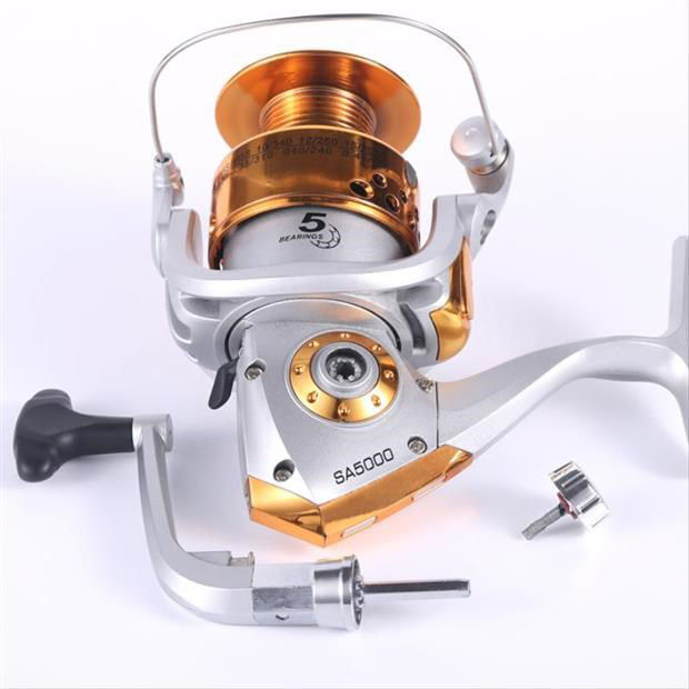 钓鱼海杆全金属小纺车轮小型海轮鱼竿海竿手摇路亚轮浅灰色1000系列