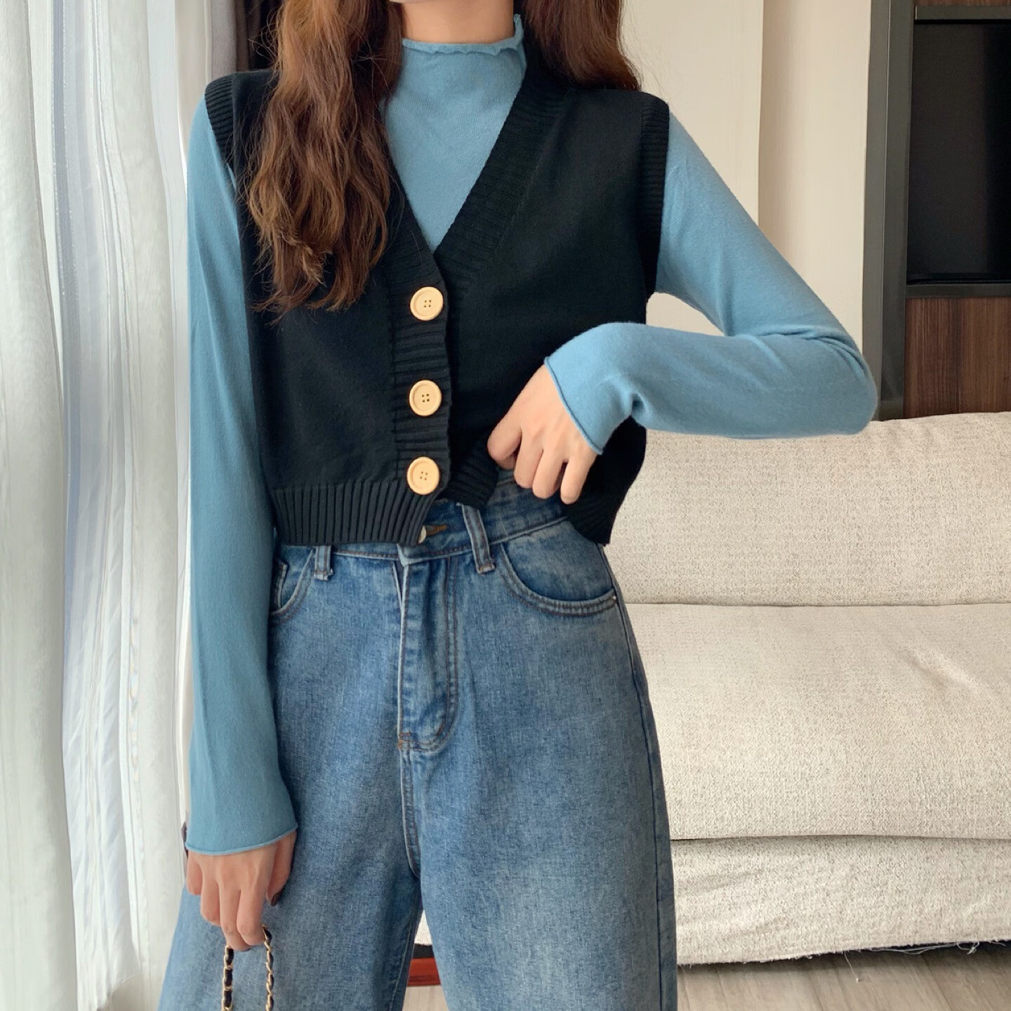 针织马甲女春秋百搭外套2022新款冬季网红马夹小背心外搭叠穿短款橘色