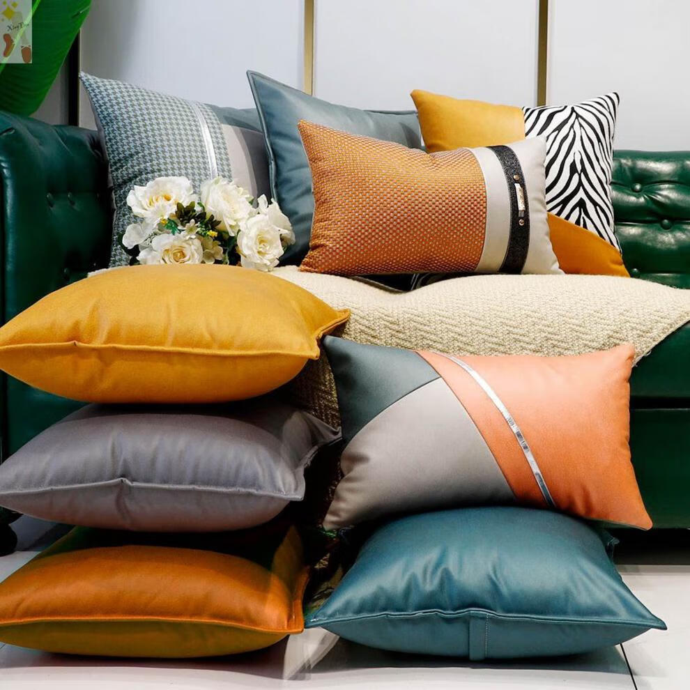 炫丰皮沙发抱枕高端轻奢客厅夏天欧式风睡觉样板房靠垫纯色巴黎绿45x