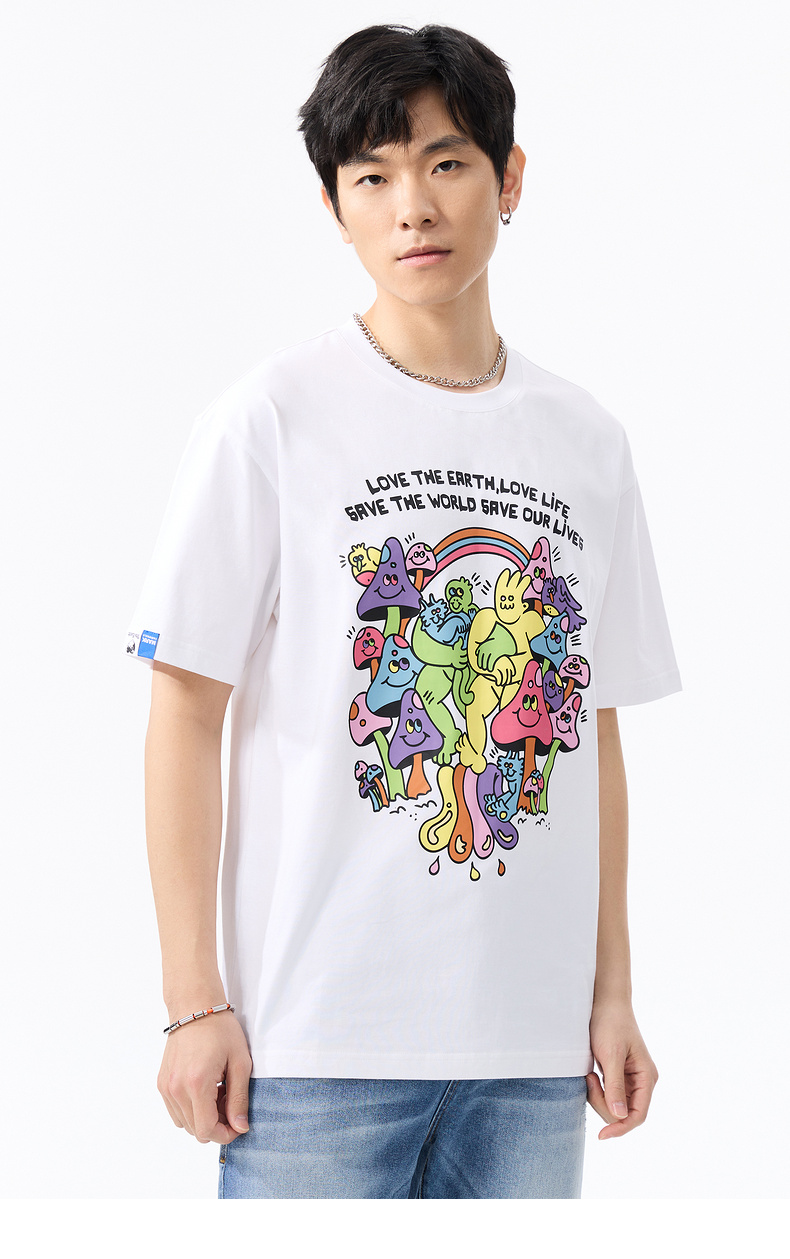 马克华菲萌趣蘑菇卡通印花短袖t恤男2022夏新款休闲时尚潮流上衣纯黑m