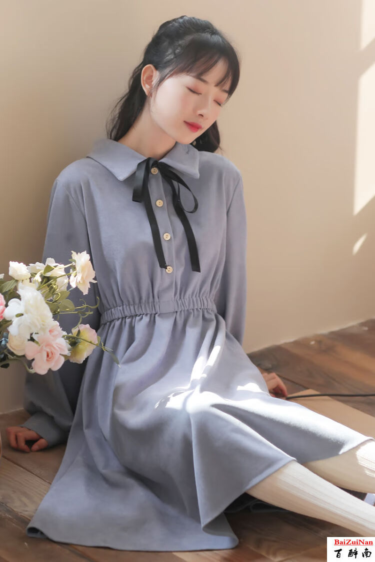 秋天淑女到脚踝学生小清新少女高中初中生女生仙女初恋裙子温柔风漂亮