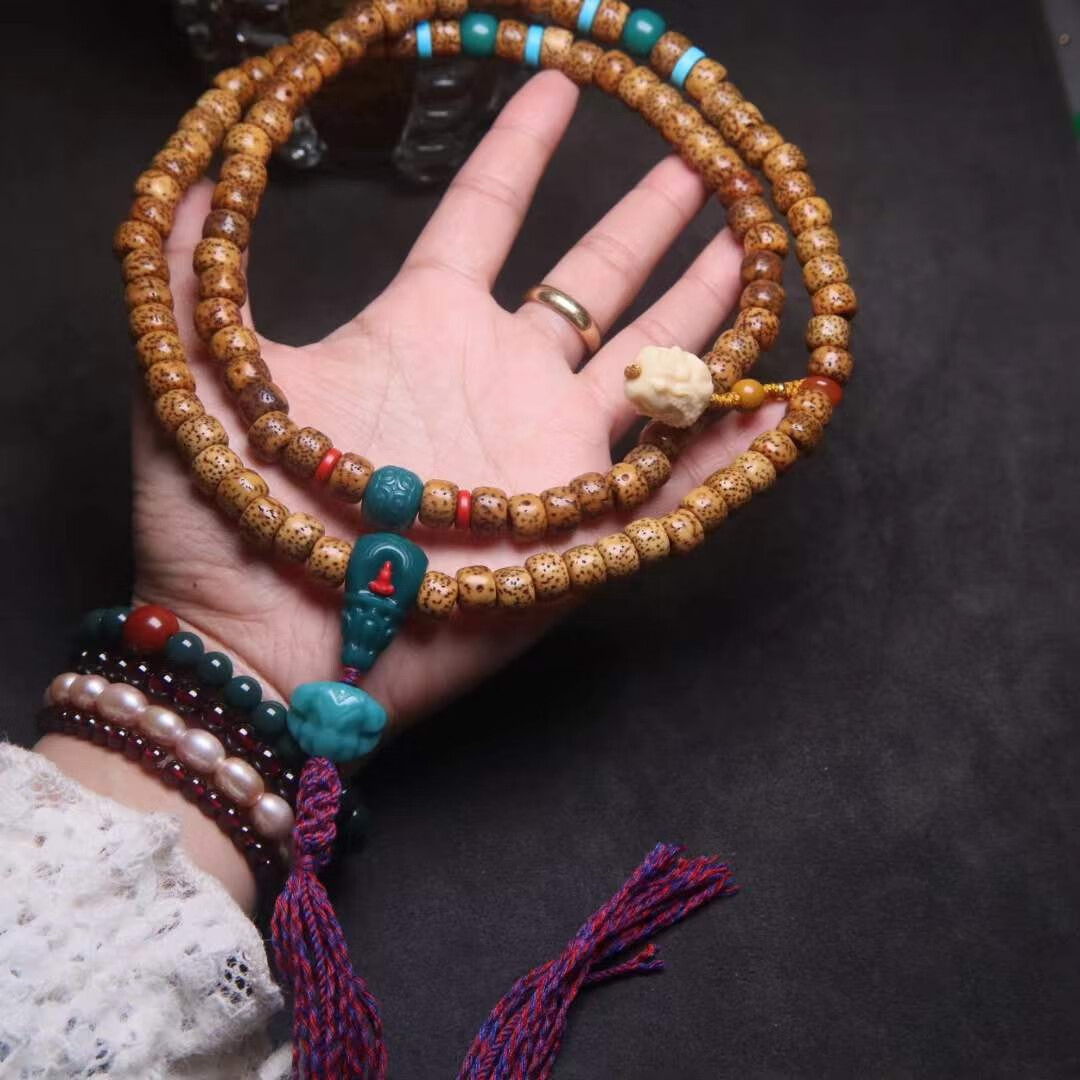 妙聚福雪巴琉璃果冻料老型顶腰珠隔珠散珠西藏老料器108手串长串diy