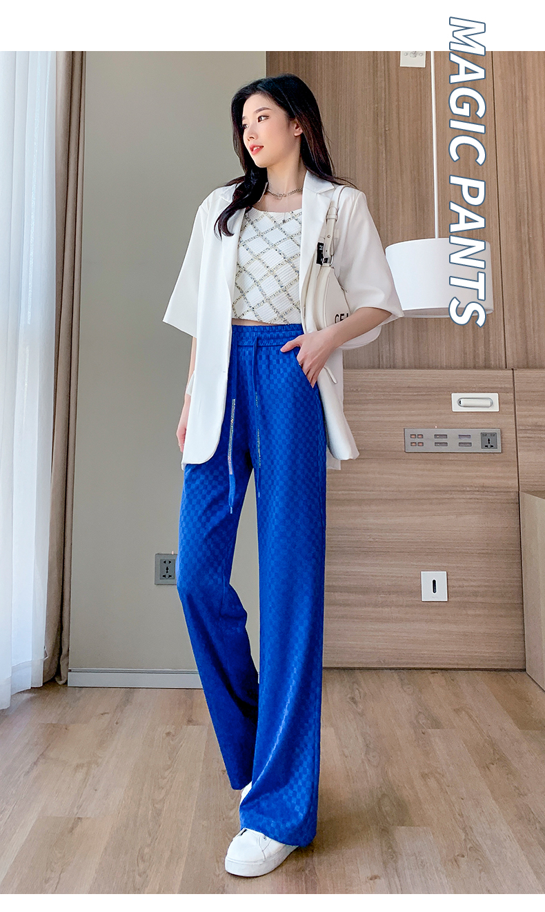 朵世界克莱因蓝冰丝阔腿裤女高腰垂感夏季薄款休闲直筒裤2022年新款